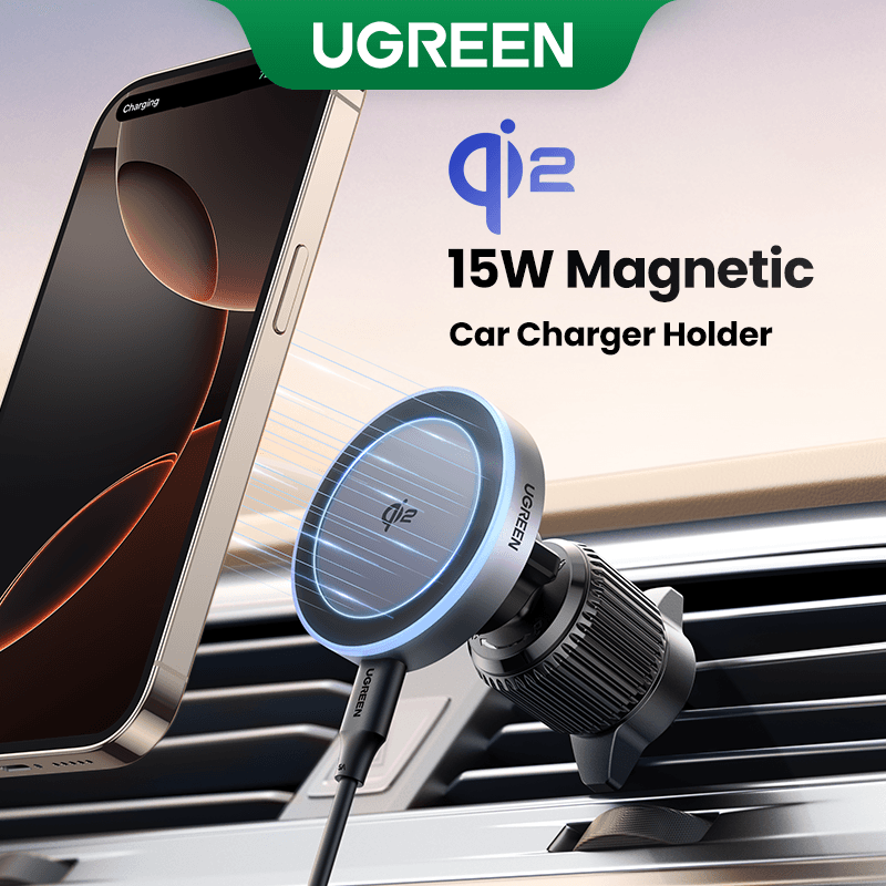 UGREEN MagSafe Wireless Charger for Car 15W Qi with Light Display, Cell Phone Holder for Car