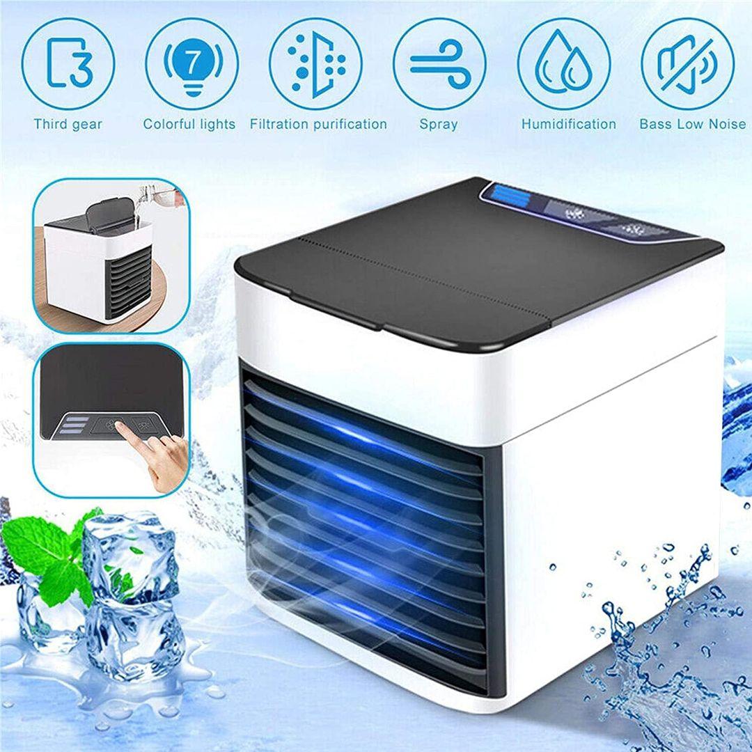 Mini Personal Air Cooler Cooling Fan with 3 Speeds and LED Light