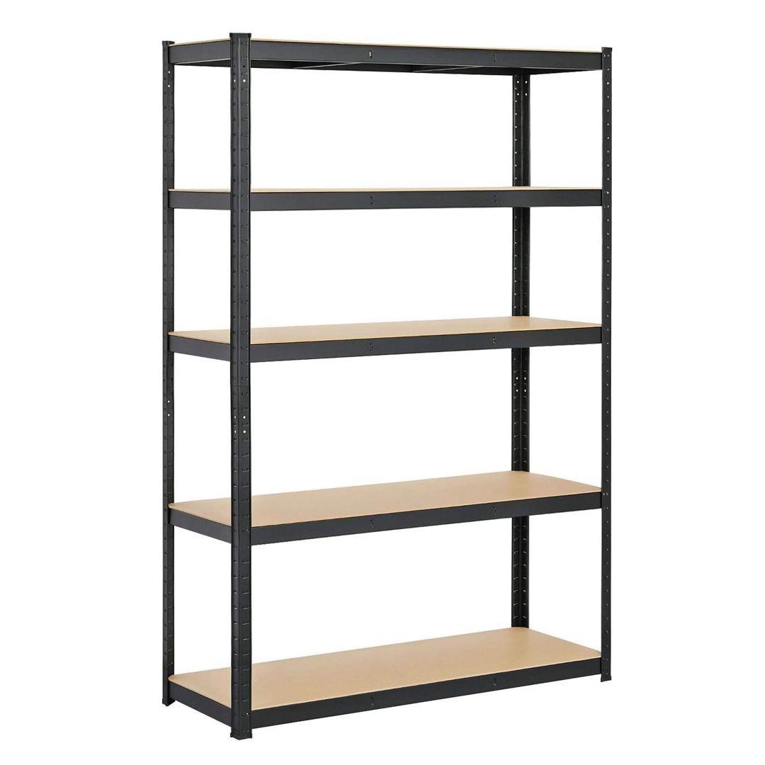5-Tier Adjustable Metal Storage Rack with High-Quality Wooden Shelves