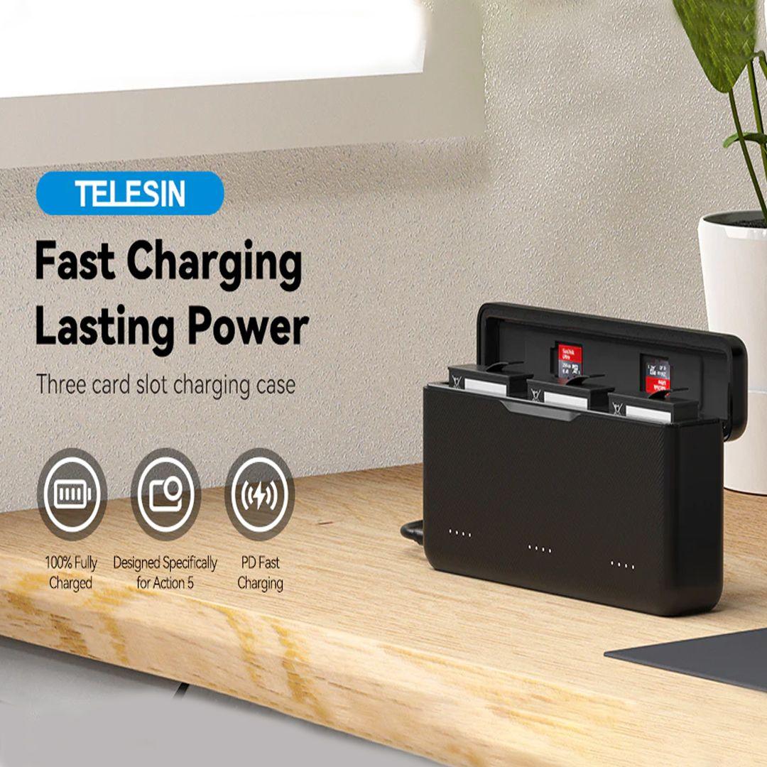 Telesin S0-BCG-34-TDJ Three Card Slot Charging Case for DJI Action 5
