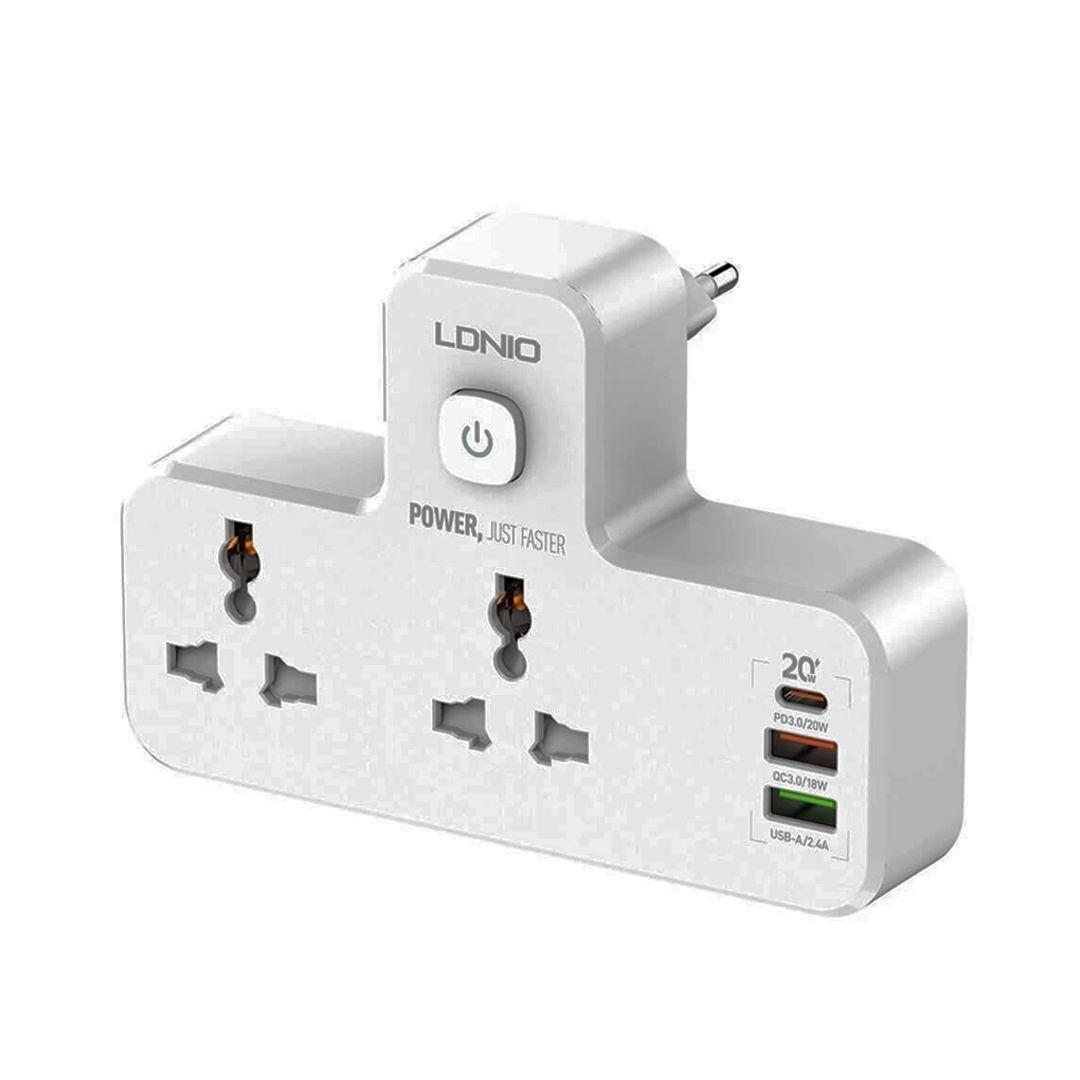 LDNIO 6 IN 1 POWER SOCKET(NIGHT LAMP,PD+QC 3.0 + 2.4 AMP FAST CHARGER) 18 A THREE PIN SOCKET