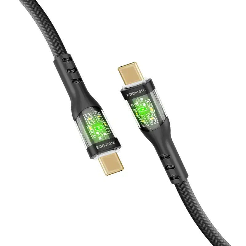 Promate -TransLine-CC 60W Power Delivery Ultra-Fast USB-C Cable with Transparent Shells