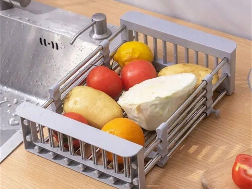 Expandable Kitchen Sink Drain Basket - Stainless Steel Retractable Drying Rack