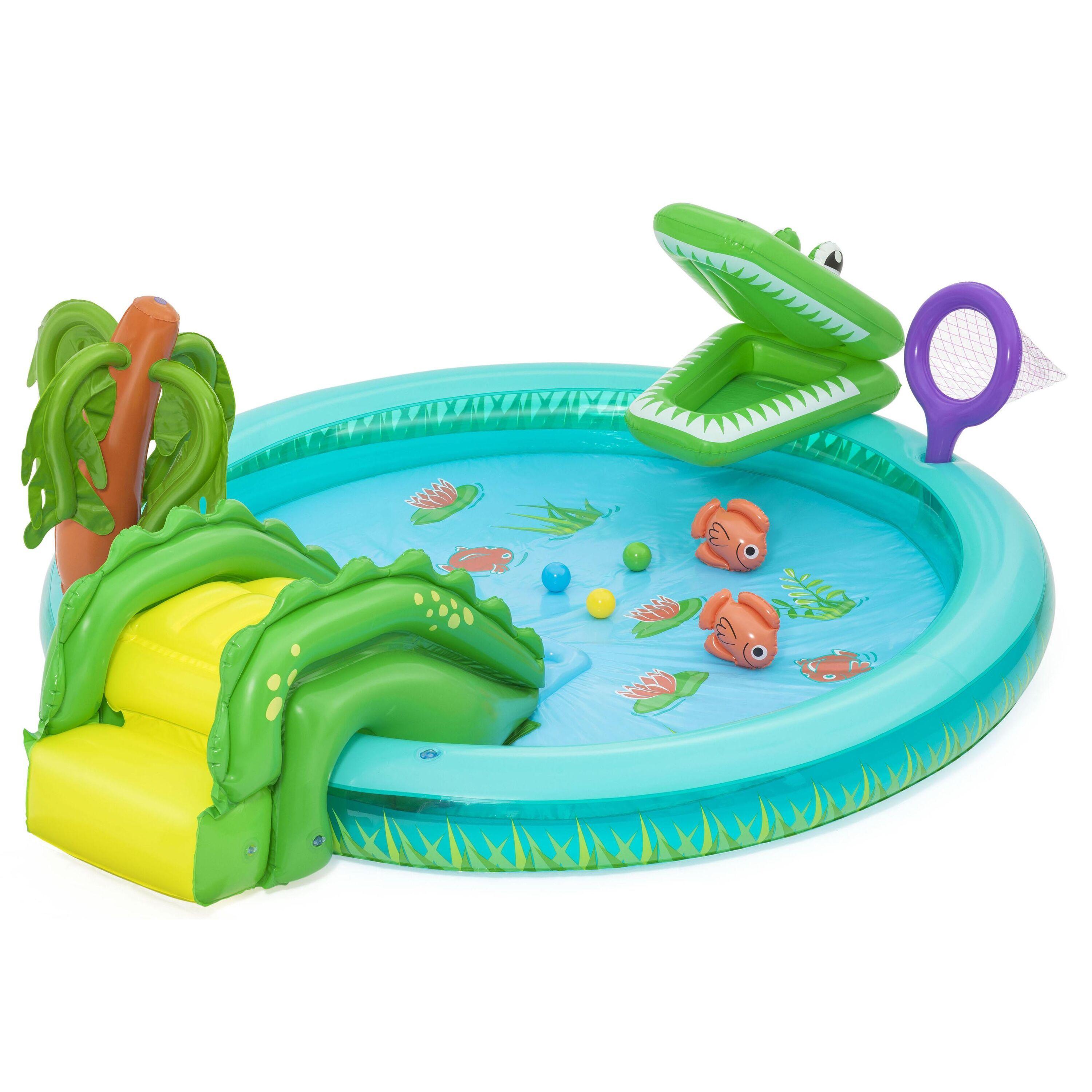 BESTWAY 53166 2.24m x 1.81m x 72cm Crocodile Cove Play Center (1 pool, 1 fishing net, 3 play balls, repair patch, 2 puffy pals.) Age 2+