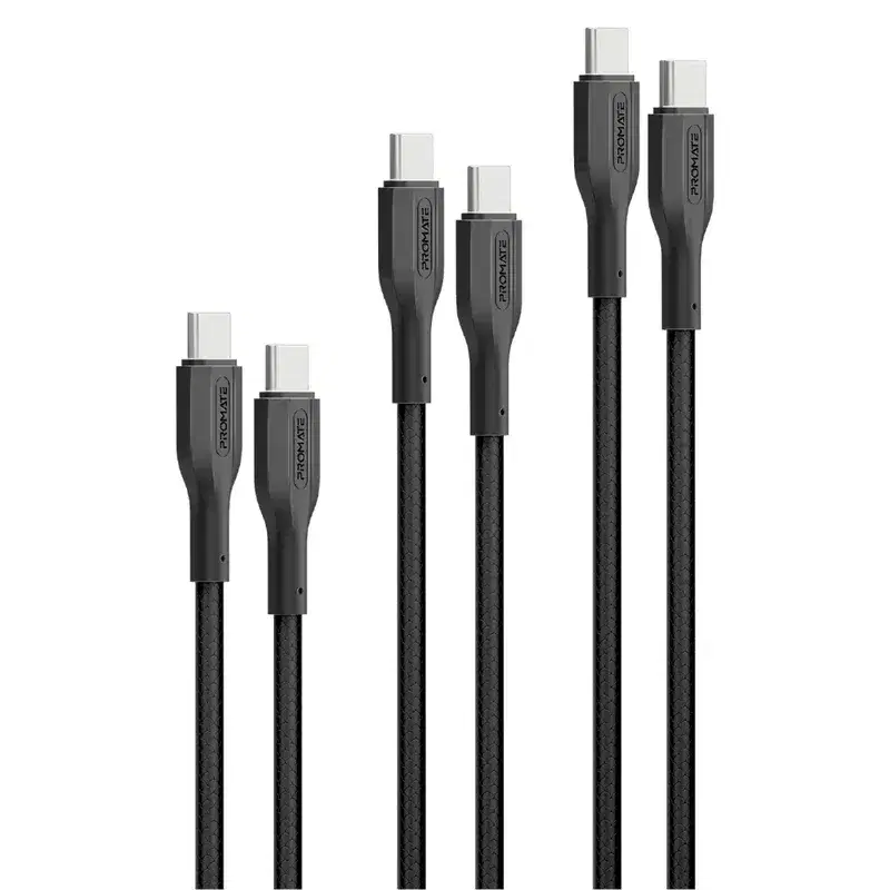 60W Power Delivery 3Pcs High Tensile Strength USB-C Cable Kit 