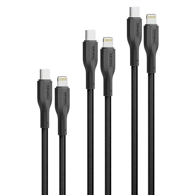 27W Power Delivery 3Pcs High Tensile Strength USB-C to Lightning Cable Kit 