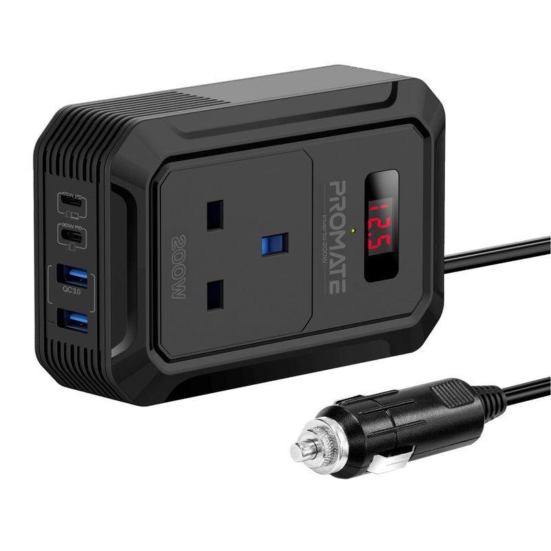 Inverto‑200W – Multi‑Port Car Power Inverter with Fast Charging, 200W AC Output