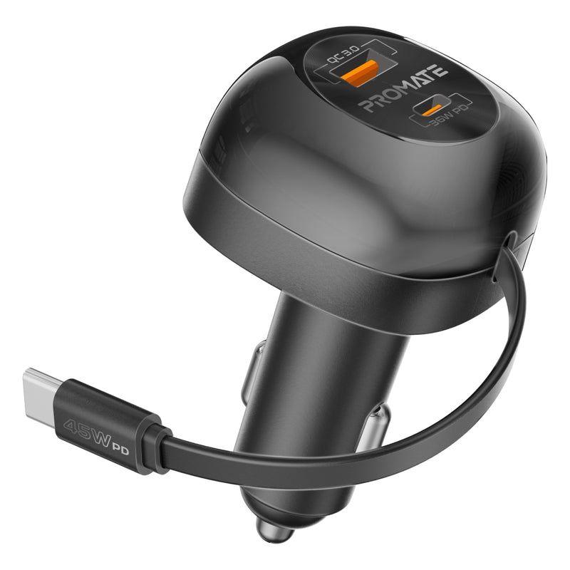 PowerDrive RC65 – 62W Multi‑Port Car Charger with Retractable USB‑C Cable