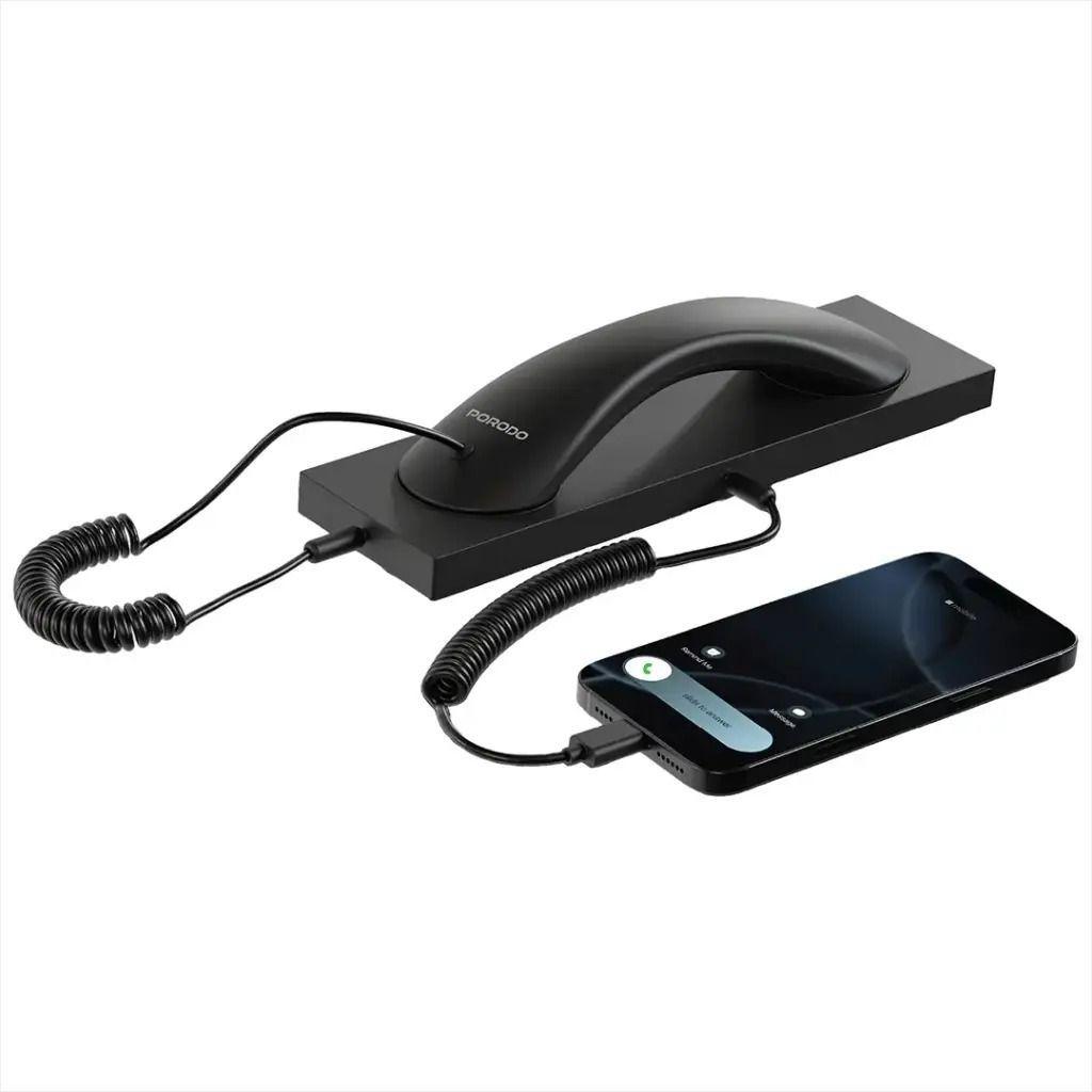 Porodo Classic Retro Phone Handset with Type-C Connector - PD3286BK