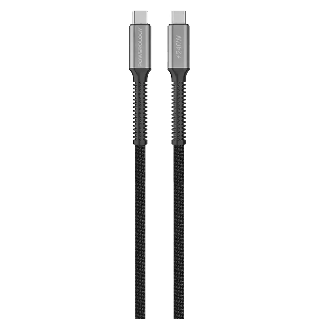 Powerology PCAB033 USB4 Cable with Braided USB-C to USB-C Wire - Black