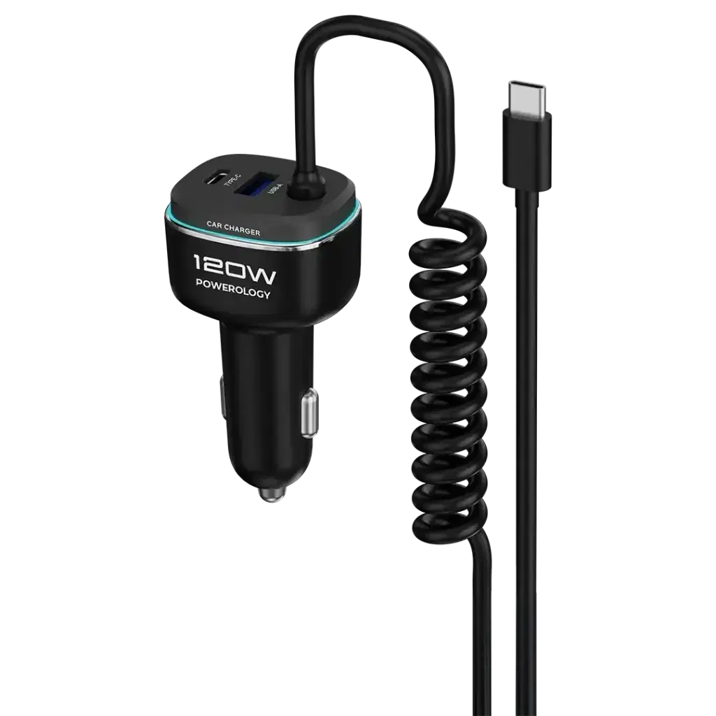Powerology PCCSR026BKGY 120W Fast Car Charger