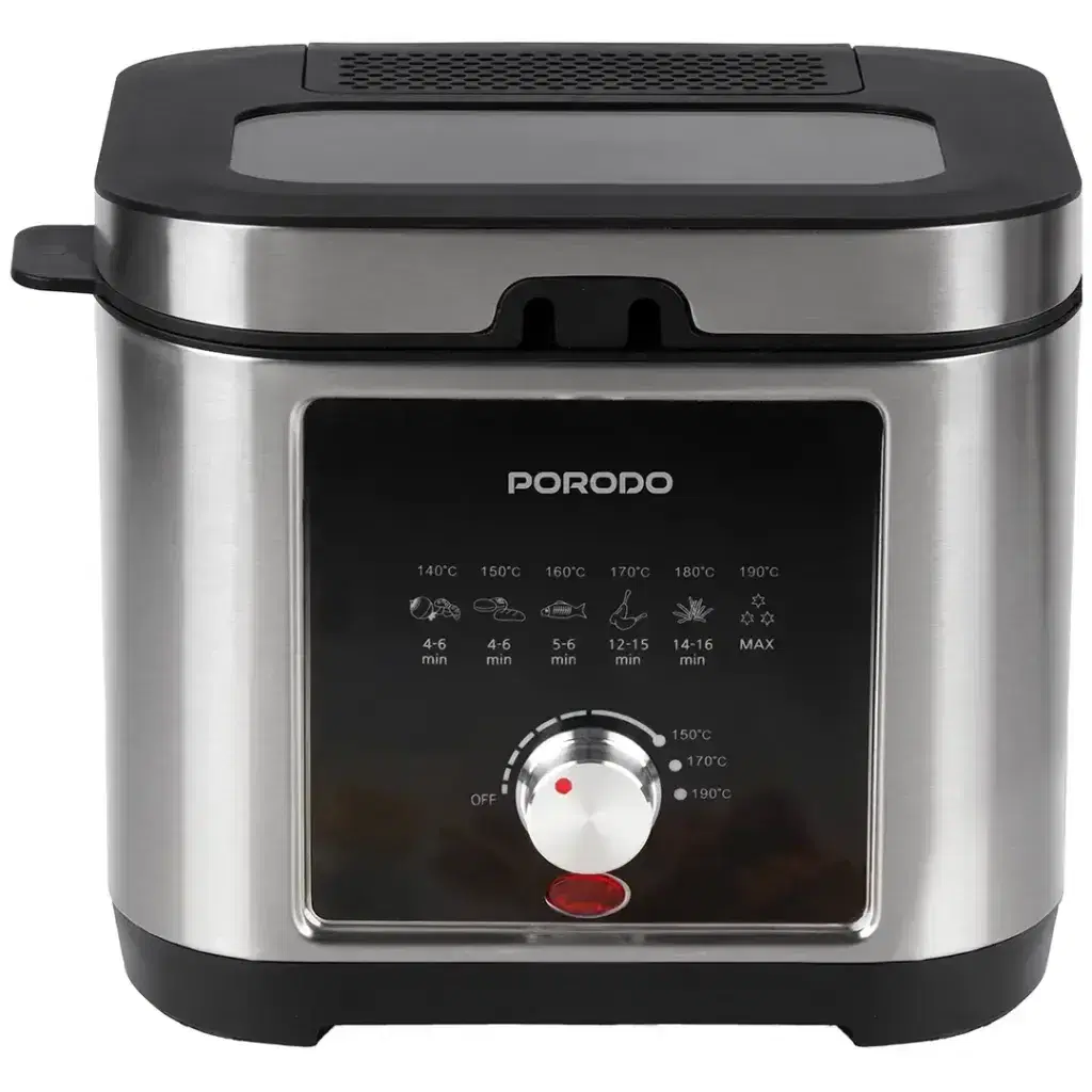Porodo Lifestyle PDLFSTED02FSL Stainless Steel 2.5L Deep Fryer with Adjustable Temperature & Non-Stick Tray - Silver