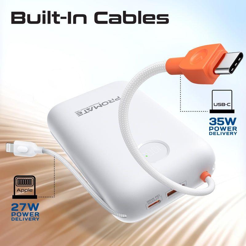Power Bank with Built-In USB‑C & Lightning Cable 30000mAh Ultra‑Compact 35W SuperSpeed