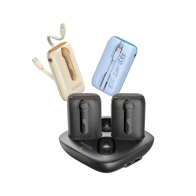 Promate Quatro-10 – 4-Piece 10,000mAh Power Bank Kit with Built-in USB-C & Lightning Cables